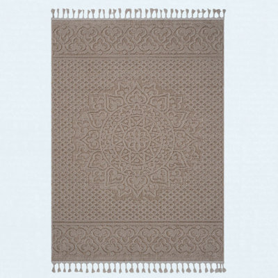 Area Rug Synthetic Fiber Stain Resistant Non-Shedding Medallion Beige Medium 5' x 7'