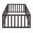 Twin Size Wood Floor Bed Frame With Fence And Door, Walnut-202598691-202598692