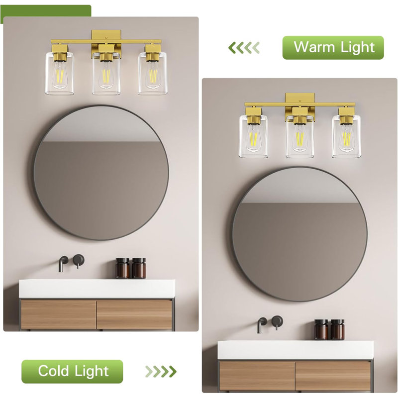 Espird Brushed Gold 5-Light Bathroom Vanity Light – Square Design, UL-Listed, Dimmable, Mounts Up Or Down