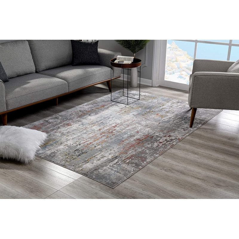 Tapis gris à motif abstrait, Tapis de couloir 2 pi x 10 pi