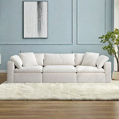 Minimal cotton and linen retro sofa