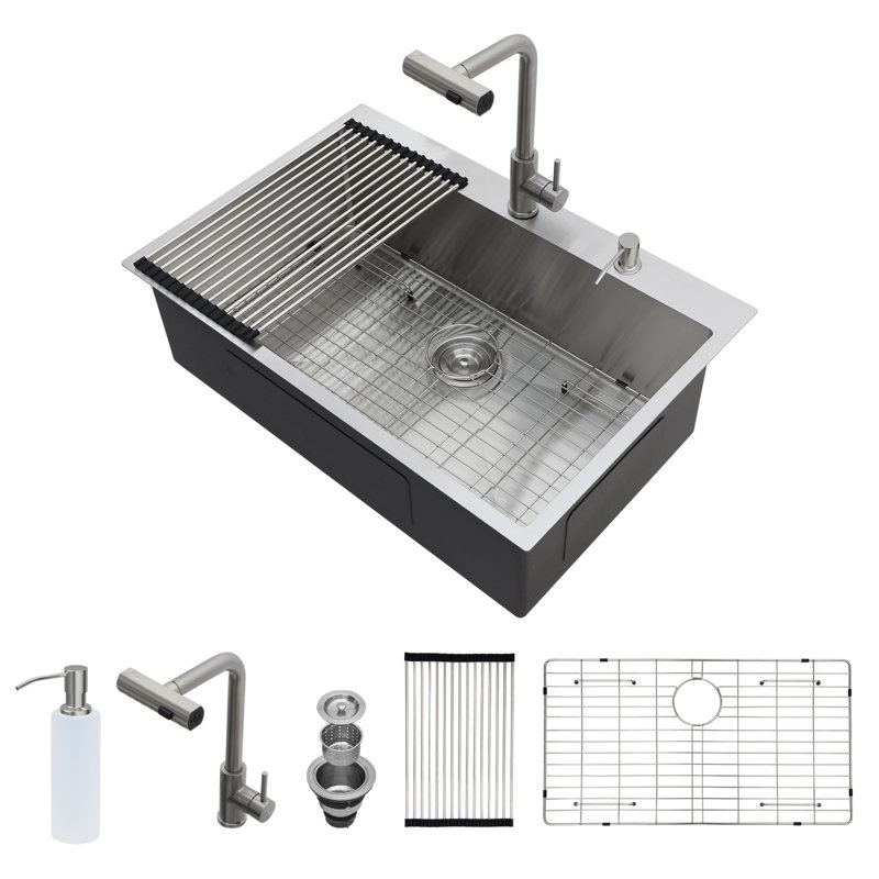 Évier de cuisine en acier inoxydable de calibre 16 avec robinet encastré moderne simple