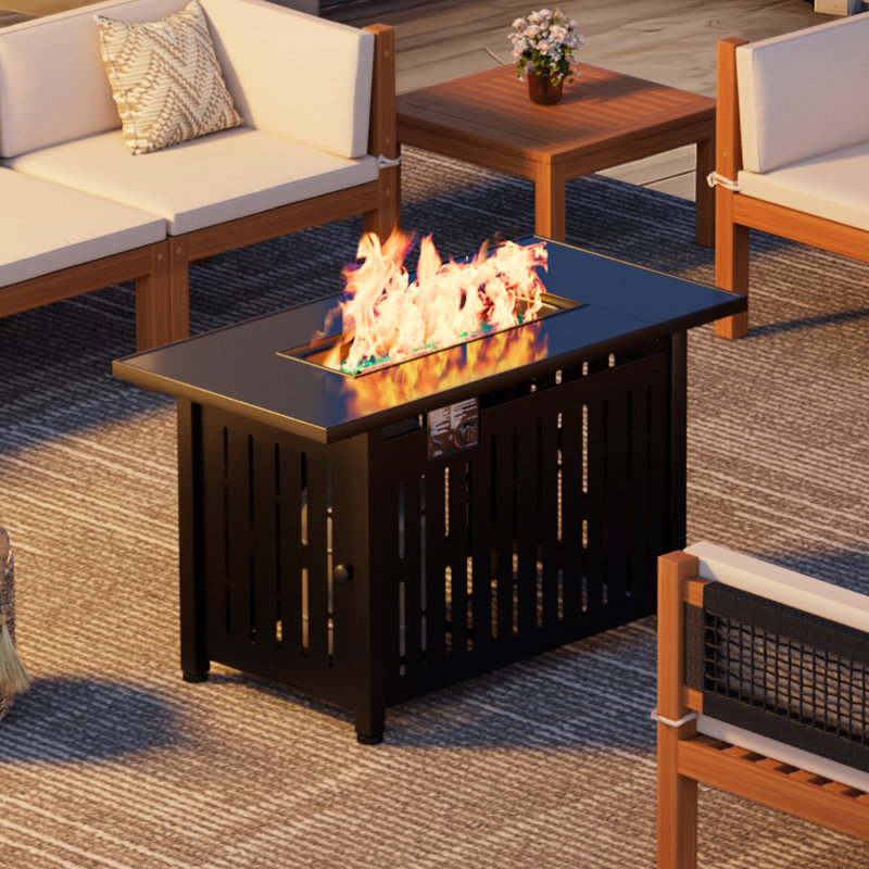 Patio Furniture outdoor acacia wood patio conversation sofa set with table, cushion, stove, porch furniture for deck, balcony, backyard