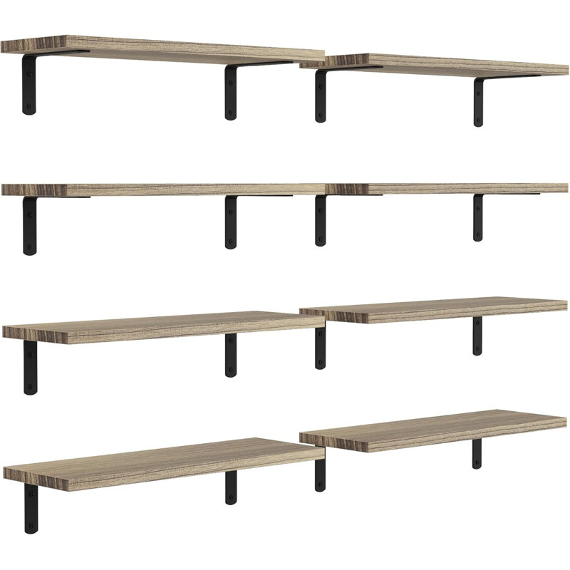8-pack Floating Wood Shelves Rustic Brown