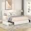Lit plateforme tapissier avec 2 tiroirs, tête de lit capitonnée surpiquée, support de matelas à lattes en bois, aucun sommier nécessaire