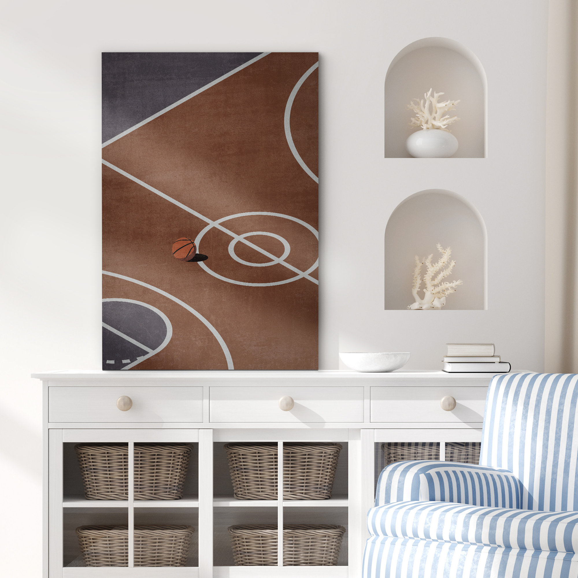 IDEA4WALL Rustic Brown Dark Baketball Court Children #39 s Sports Room