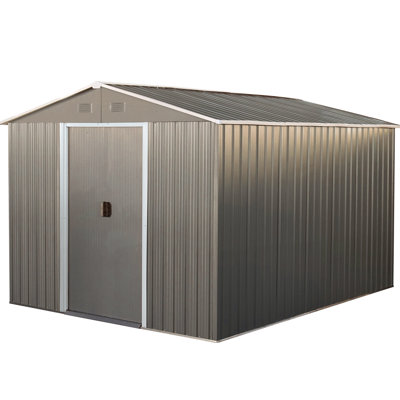 Remise en métal grise 8 x 10 pi - construction galvanisée robuste, pour les conditions météorologiques extrêmes, installation facile avec tablette et gant d'ancrage pour porte coulissante