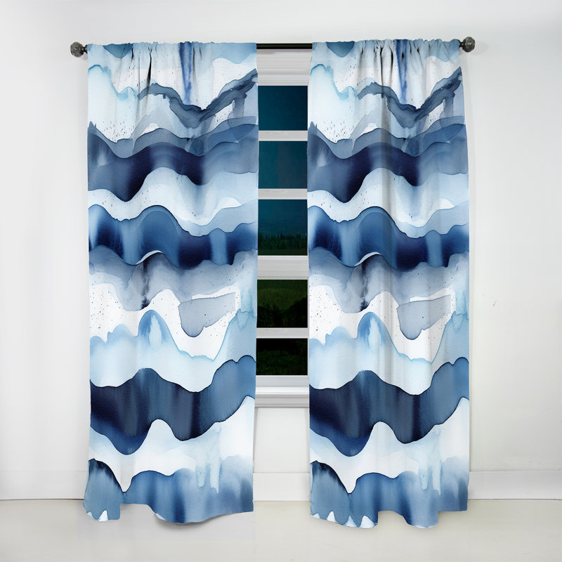 Abstract Classic Blue Waves II - Fractals Room Darkening Abstract Curtain - 1 Panel, 52" W x 84" L