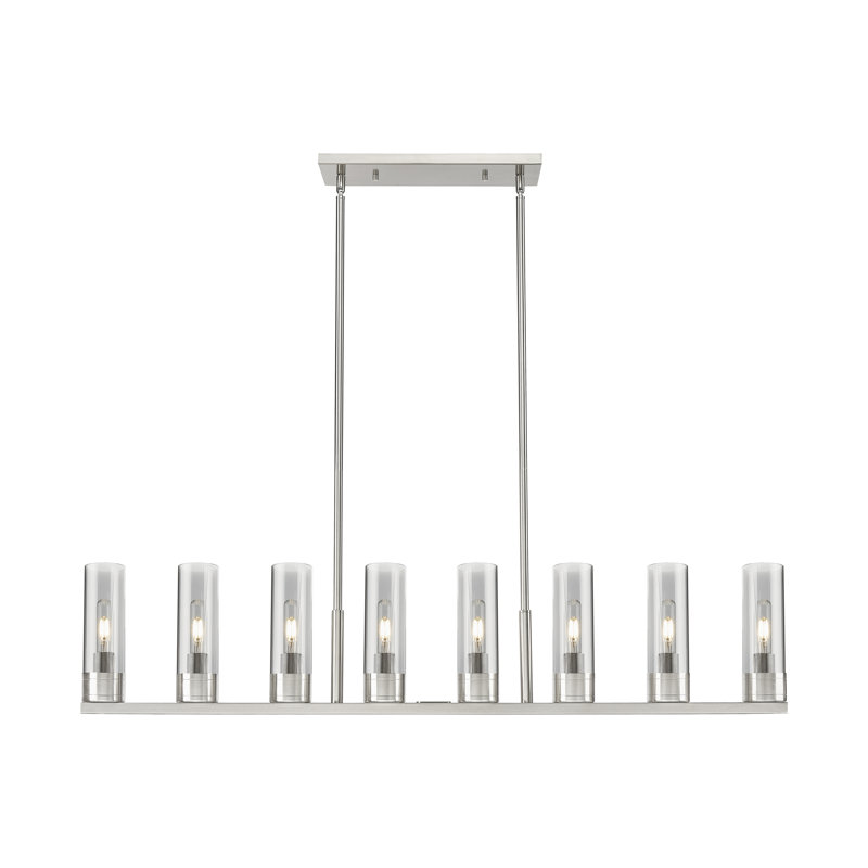 Luminaire suspendu 6 lumières avec abat-jour Scherer, Gris fumée clair, Nickel satiné