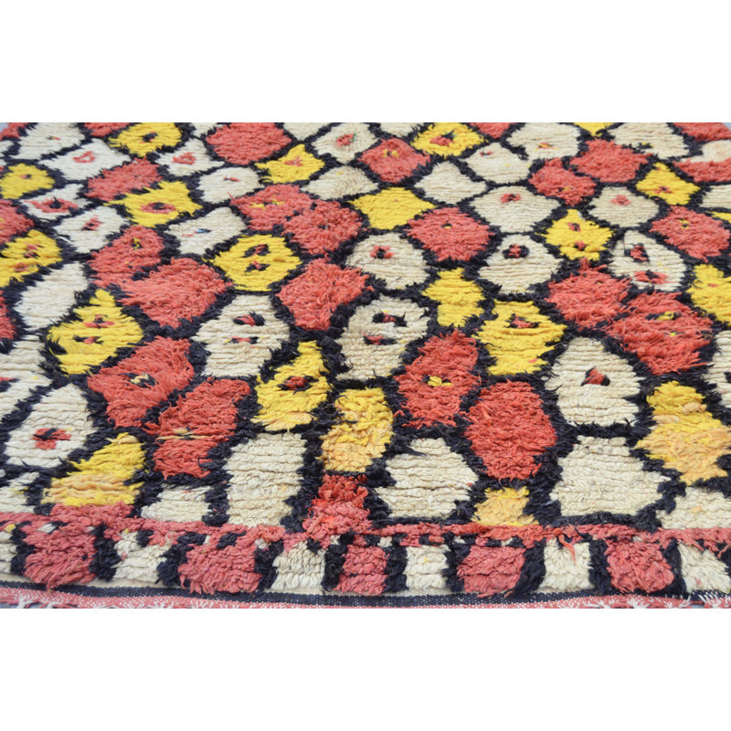Tapis rectangulaire rouge / jaune / blanc / orange en laine tissé à la main 6 pi 4 po x 10 pi