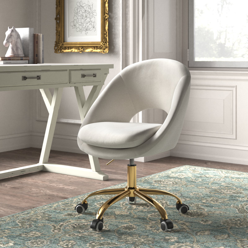 Louise Velvet Modern Task Chair with Ergonomic Design Ivory Velvet