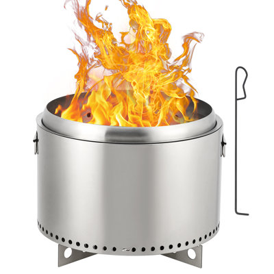 Foyer sans fumée de 20,5 pouces avec interrupteur à air, foyer d'extérieur portatif au bois en acier inoxydable avec support amovible et bac à cendres, idéal pour le camping en plein air