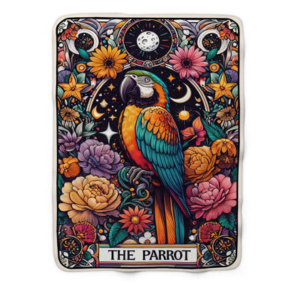 The Parrot Tarot Card - 1 Piece Premium Sherpa Bla Throw Blanket