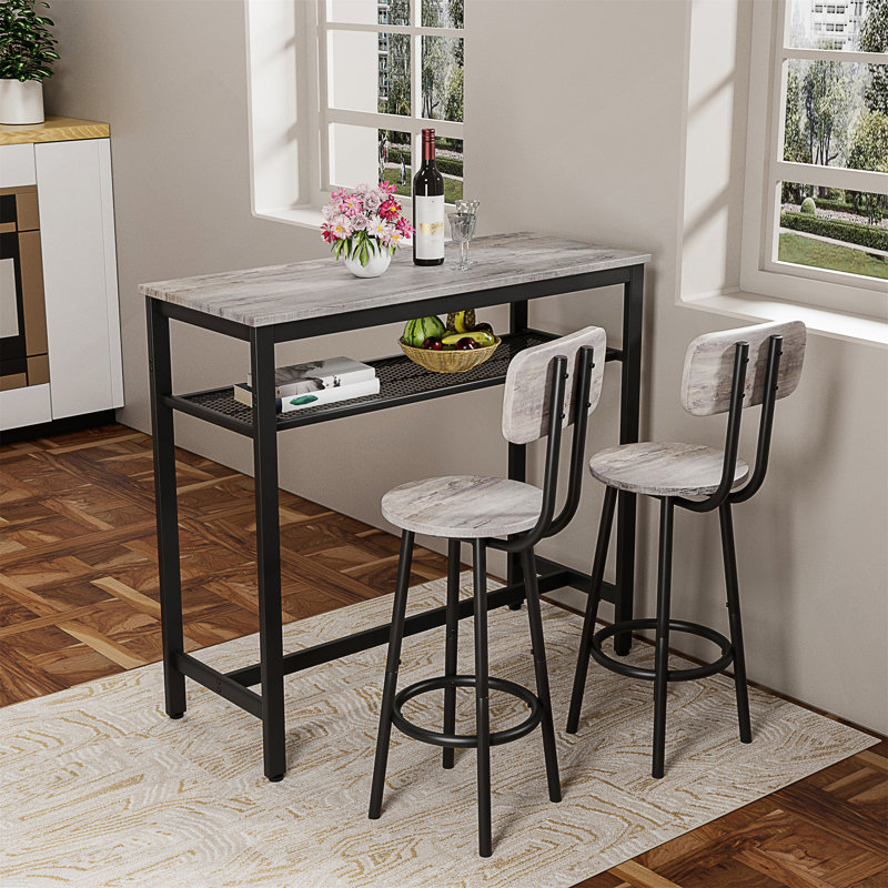 Ensemble de table de bar et de chaises peu encombrantes avec tabourets pliables et design moderne.