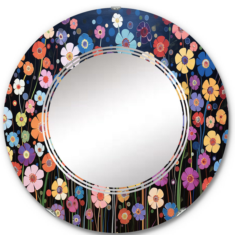Abstract Colorful Wildflowers Kaleidoscope Circle Mirror, 24" x 24"