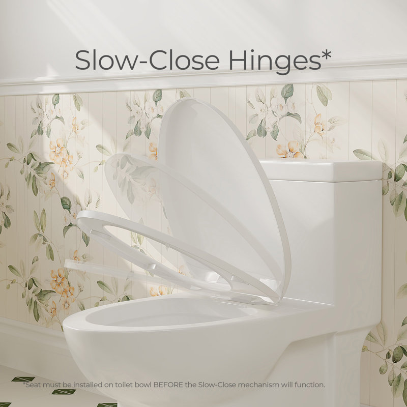 Siège de toilette allongé avec couvercle à fermeture silencieuse et ensemble à fixation rapide, blanc