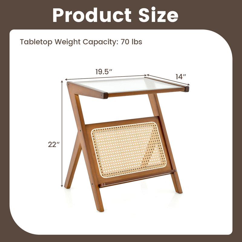 Cedro Glass Top End Table, Walnut