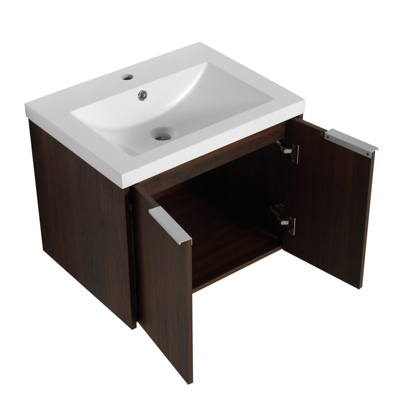 Meuble-lavabo de salle de bain avec lavabo et tablettes de rangement, Noyer de Californie