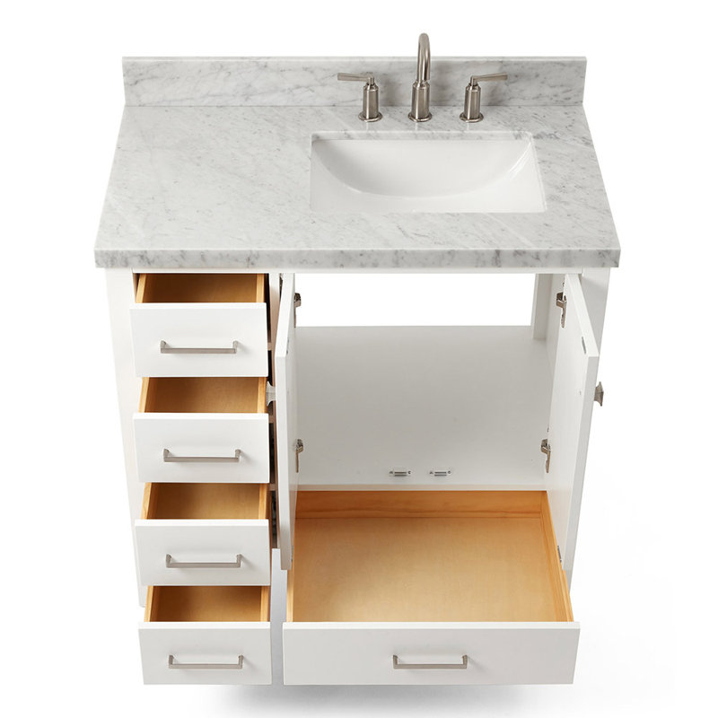 Ensemble de meuble-lavabo simple 37 po Cambridge, Blanc, Marbre de Carrare