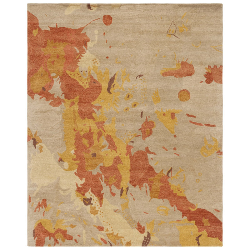 Jorie Abstract Handmade Tufted Wool Yellow/Orange/Red Area Rug, Rectangle 7'6" x 9'6"
