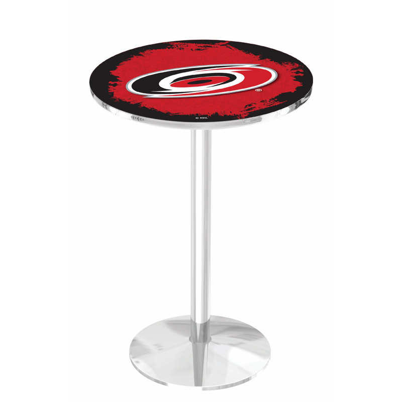 NHL Round Metal Base Dining Table, Chrome, Carolina Hurricanes