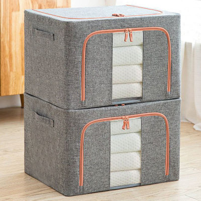 Boîte de rangement pour vêtements empilable avec cadre en métal pliable (paquet de 2)