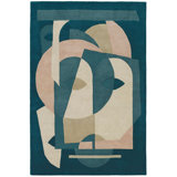 Aduma Wool Abstract Area Rug in Blue/Beige