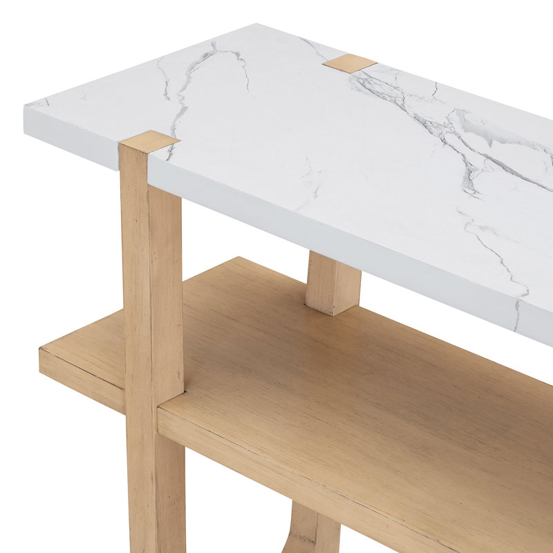 Narrow Console Table With Marble-Effect Top, Retro Entryway Table With Open Shelf, Sofa Table For Entryway, Hallway And Living Room