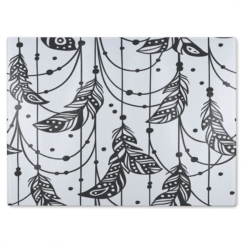 Hand Drawn Bohemian Chic Style Glass Chopping Board, 40cm L x 28cm W