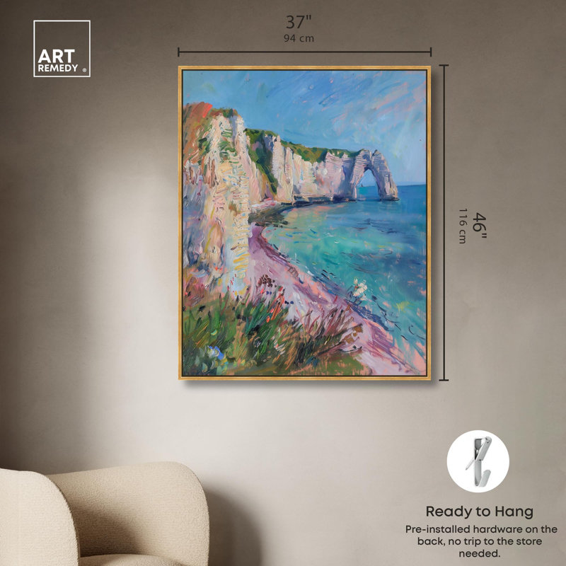 Falaises d'Etretat, toile par Art Remedy, H 46 po x l 37 po, Doré, Cadre flottant