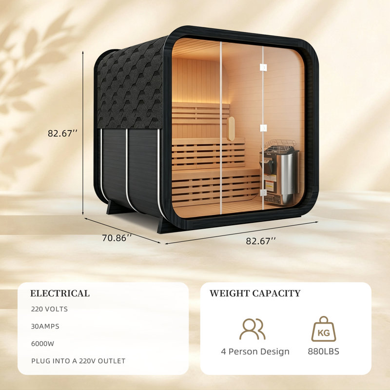 Smartmak® Outdoor Steam Sauna for 4 Person, Canadian Helmock Saunas Spa, Traditional Barrel Wooden Sauna with ETL-Certified 6KW Stove, 0-195℉ (82.68”x 70.87”x 86.61”,Helmock)