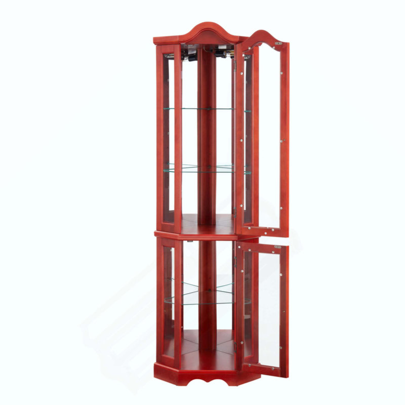 Vitrine de coin lumineuse avec portes et tablettes en verre trempé - Vitrine élégante avec ampoule pour le décor du salon et de la chambre à coucher