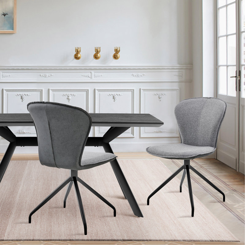 Chaise d'appoint de salle à manger en tissu gris et similicuir avec finition noire - ensemble de 2