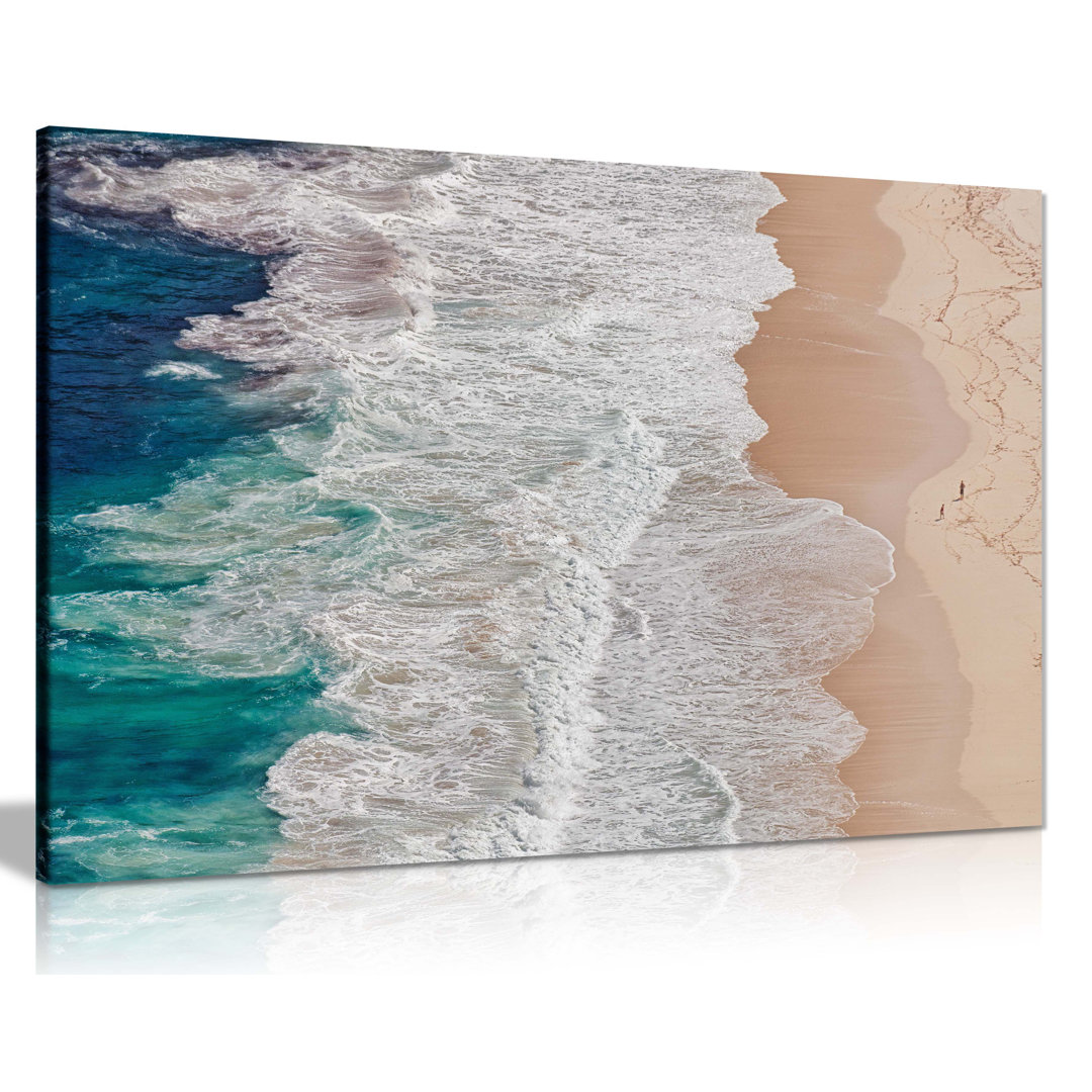 Blue Ocean Shoreline Aerial View Seascape Artistic - Wrapped Canvas Art Prints