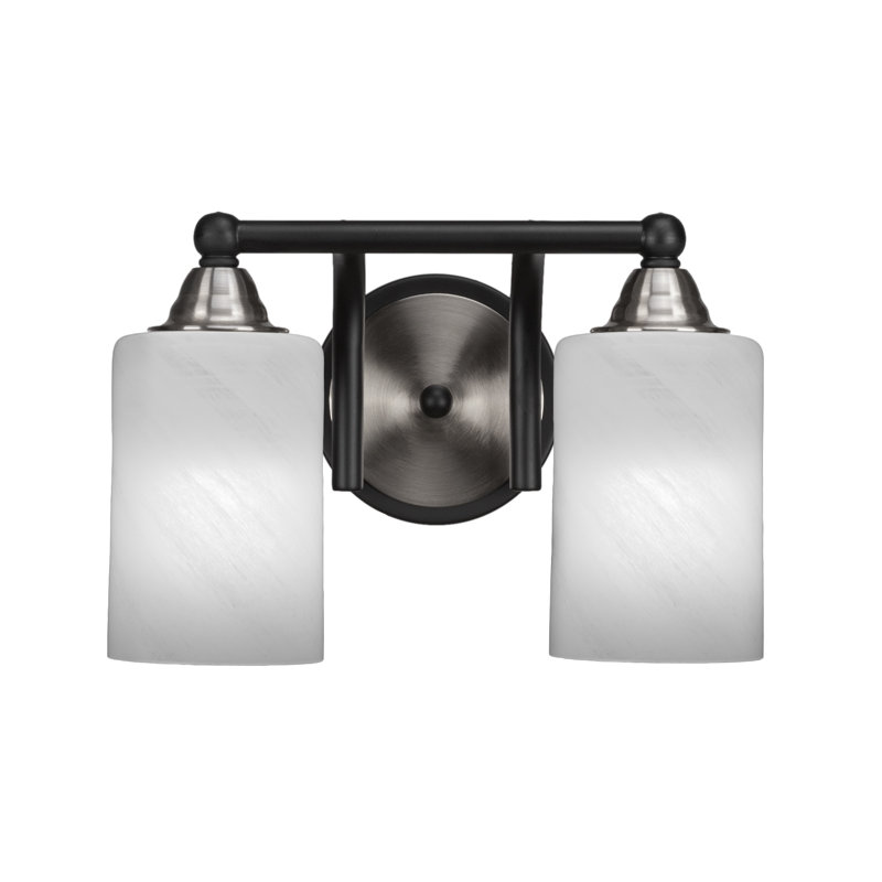 Michell 2-Light Bath Bar, White Marble, Matte Black/Brushed Nickel