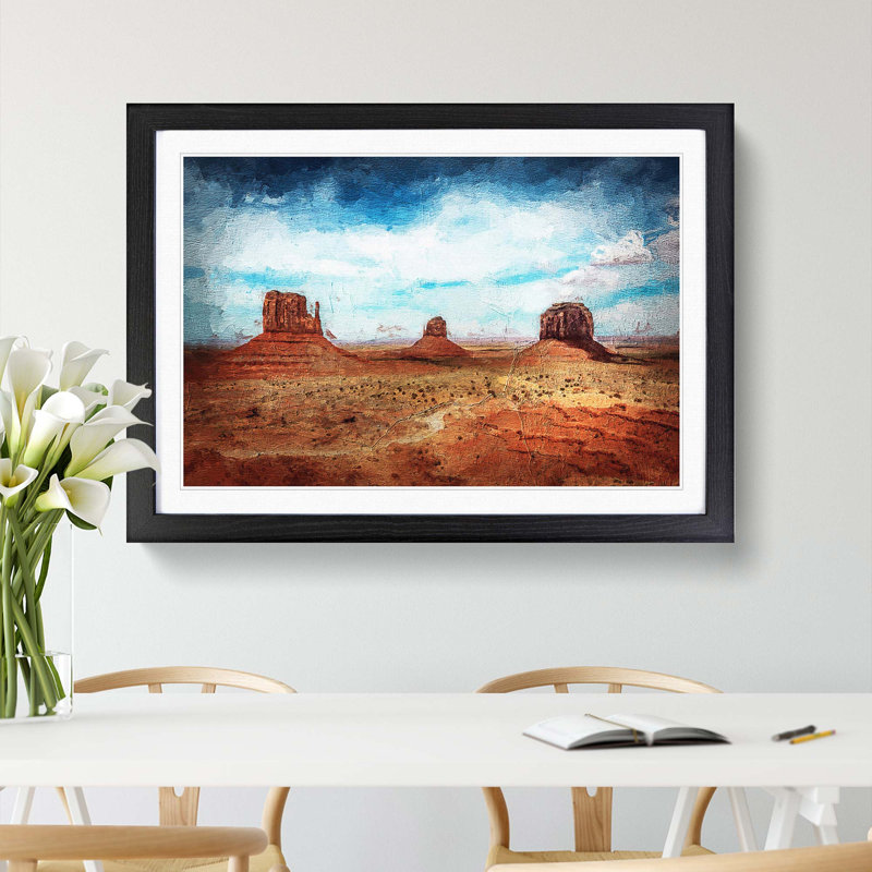 Monument Valley in Navajo Tribal Park - Picture Frame Painting Print on MDF, 48cm H x 65cm W x 2cm D, Black Framed