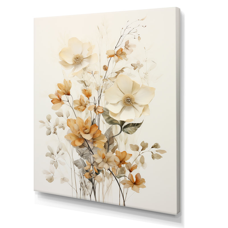 Fleurs beiges en pleine floraison III sur toile, Toile tendue, H 44 po x l 34 po x P 1,5 po