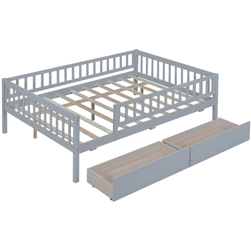 Lit de jour avec deux tiroirs - Structure en bois massif et tiroirs de lit extra-spacieux, solution de maximisation, Gris
