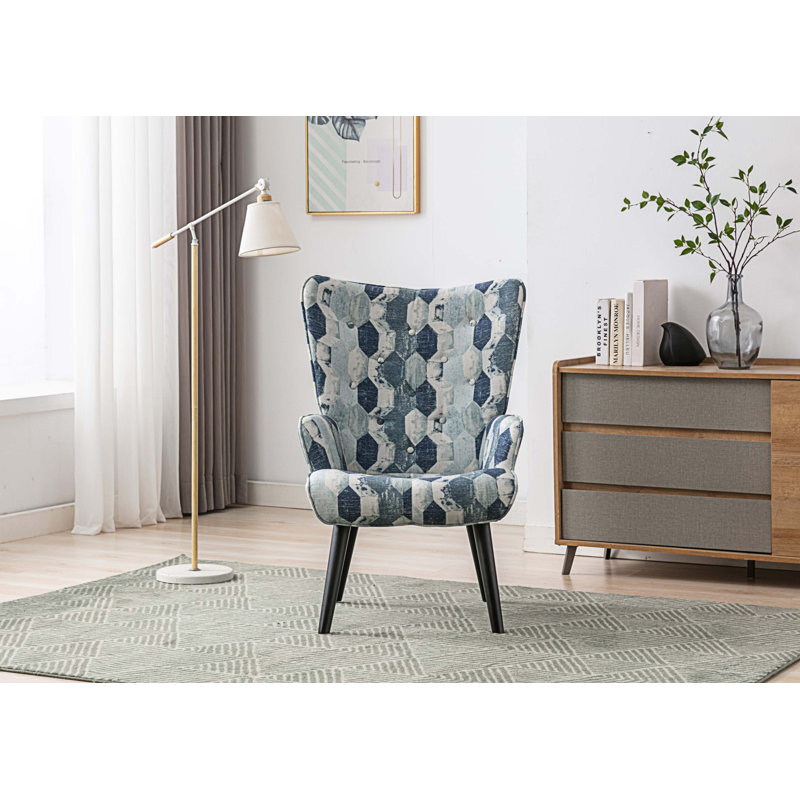 Fauteuil rembourré, Tissu à géométrie bleue