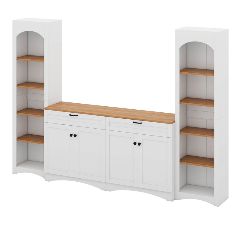 Meuble télé 3 pièces avec armoire de rangement, meuble télé Mid-Century avec bibliothèque, buffet rustique polyvalent avec tablettes réglables