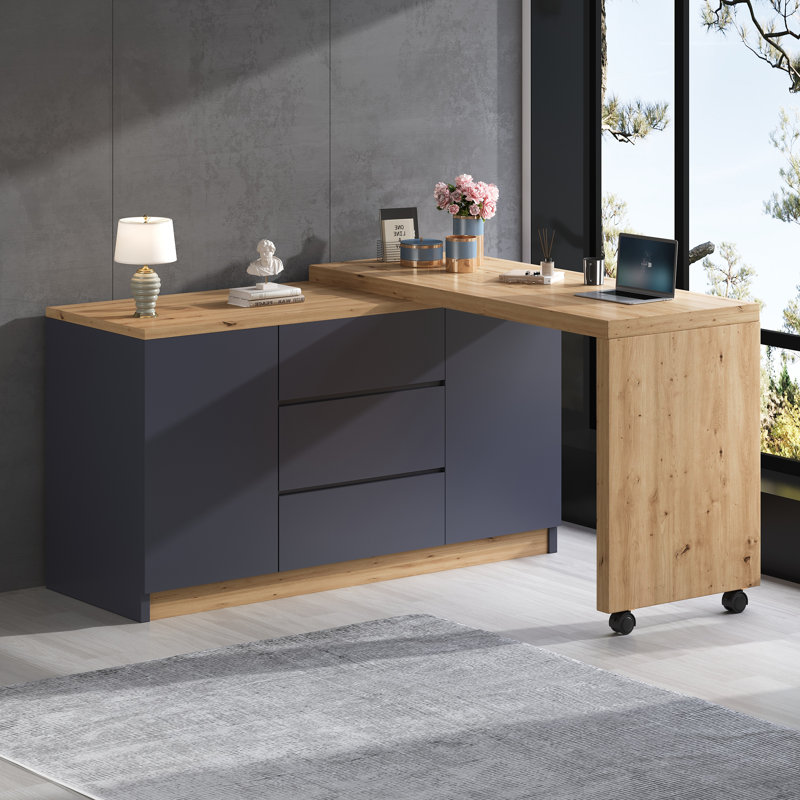 L-Shaped Writing Desk, Black/Natural