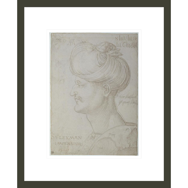 Tête de Souleiman le Magnifique (1494-1566) par Albrecht Dürer - estampe numérique encadrée, H 16,75 po x l 13,69 po