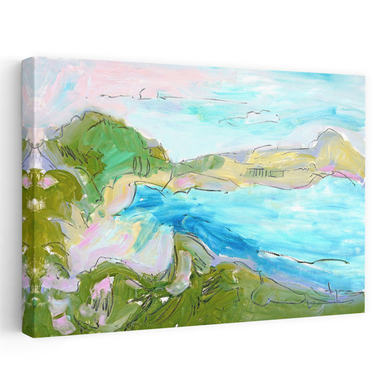 «Serene Coastal Waves», art mural abstrait contemporain contemporain, H 24 po x l 36 po