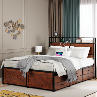 Multifunctional RGB LED Storage Platform Bed with USB Charging Station & 12 Drawers