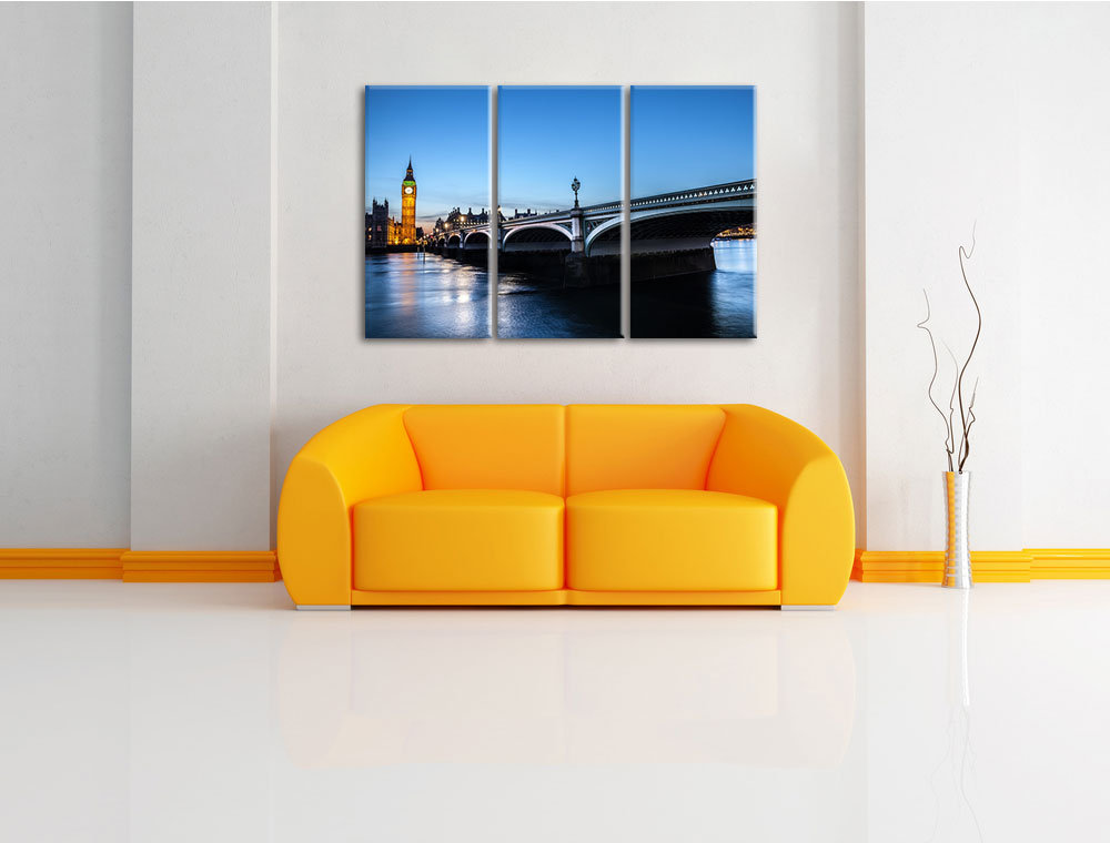 3-tlg. Leinwandbilder-Set „Westminster Bridge und Big Ben bei Nacht“, Fotodruck