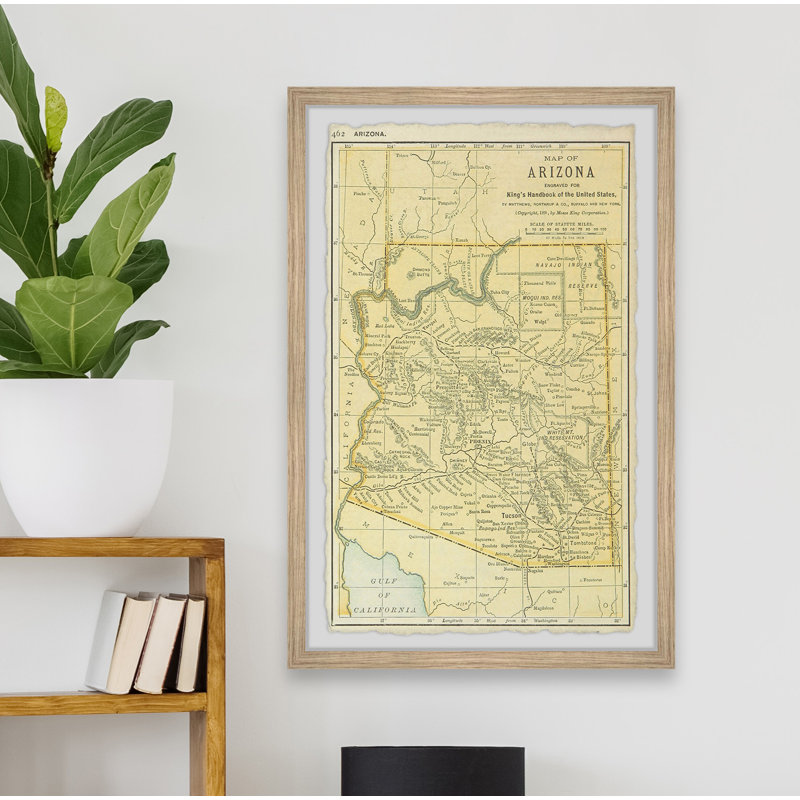 Carte de l'Arizona jaune - impression encadrée sur papier, H 30 po x l 20 po x P 1,5 po