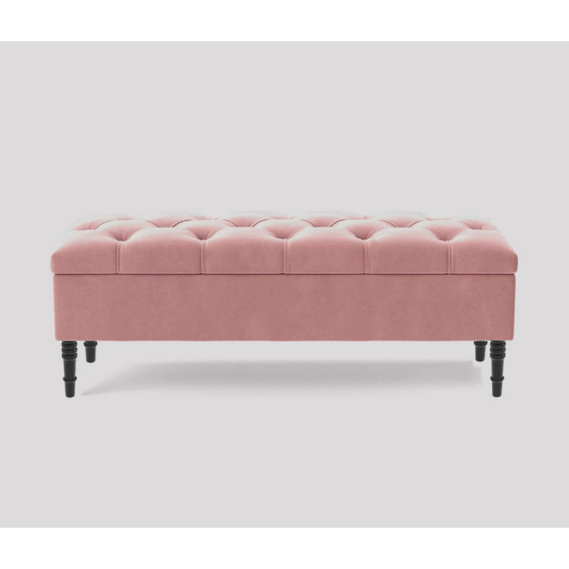 Velvet Upholstered Bench, Pink Plush Velvet