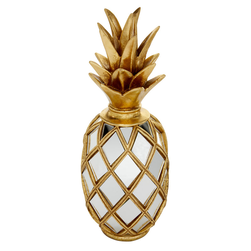 Gold Pineapple Glass Mirror 15" Decorative Sculpture