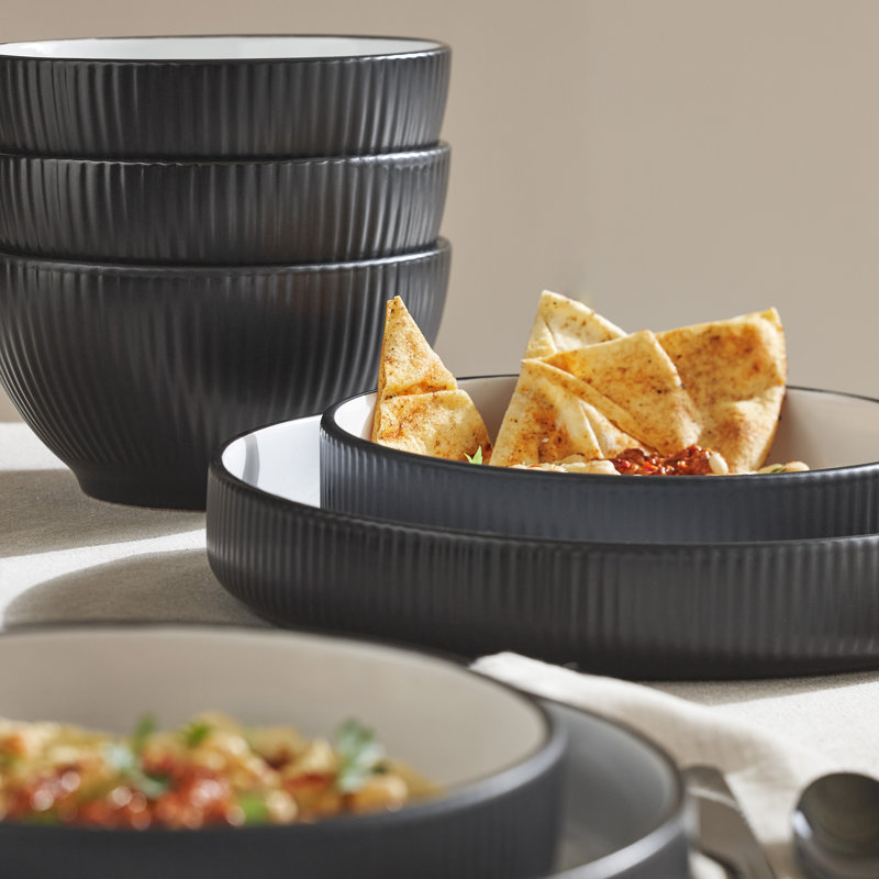 Christian Siriano Black and White Ceramic 12-Piece Dinnerware Set