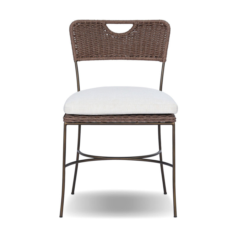 Outdoor Dining Side Chair, Vergo Cream, Tanned Weave/Aged Bronze Steel